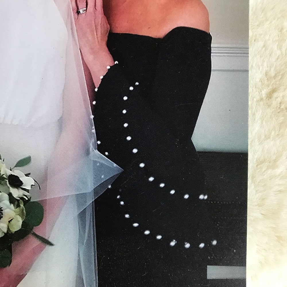 NWT Off shoulder Navy Blue, Bell Sleeve (w/pearls) Dress